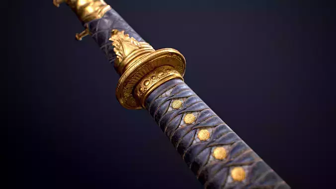 Golden Katana Sword PBR Game-Ready Low-poly 3D model