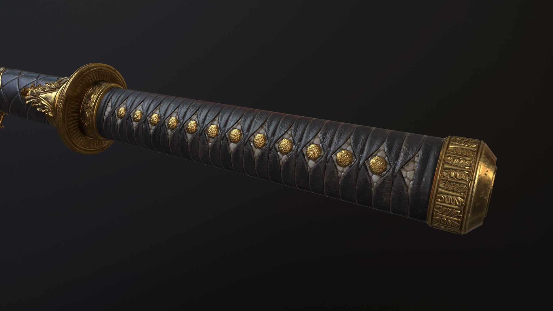 Golden Katana Sword PBR Game-Ready Low-poly 3D model_10