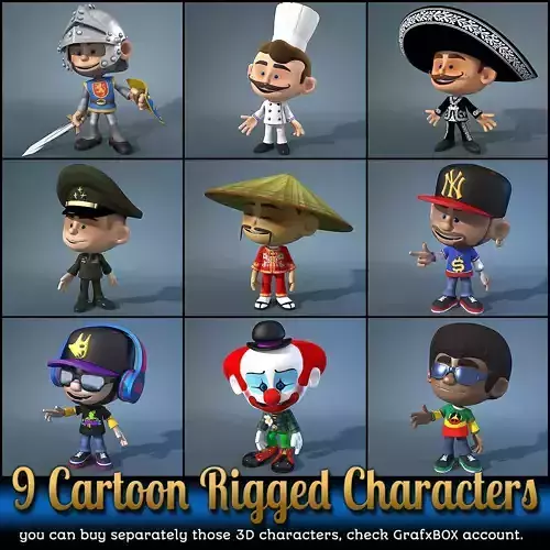 9 Cartoon Characters 3D model