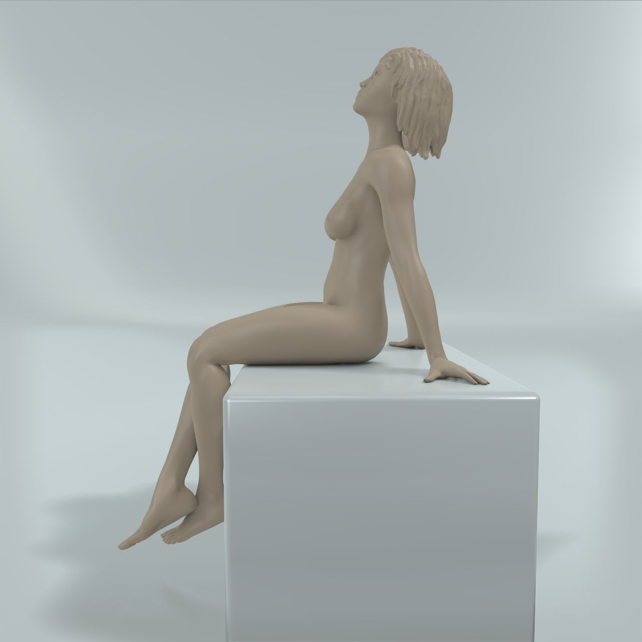 The naked girl is sitting 3D print model_3