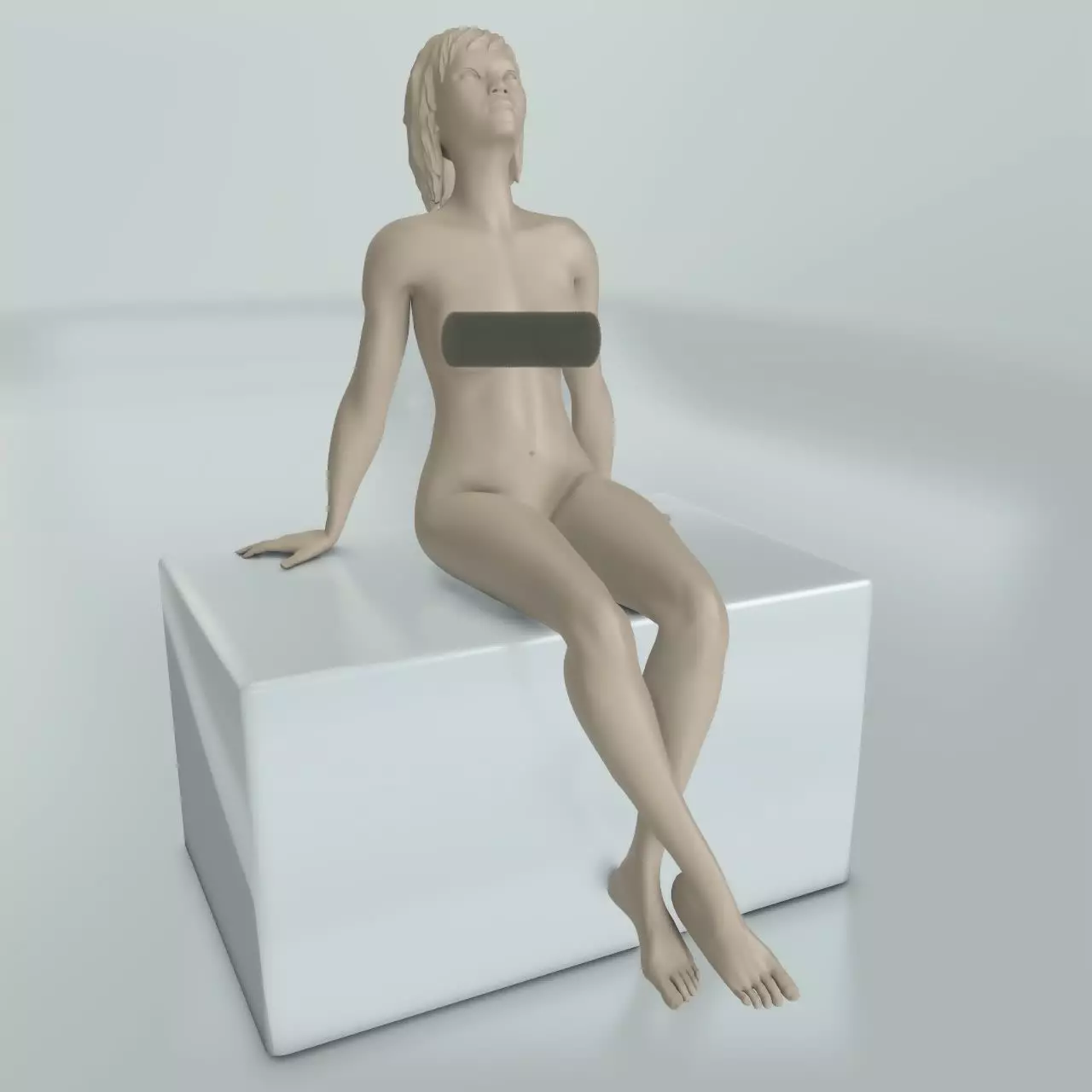 The naked girl is sitting 3D print model_0