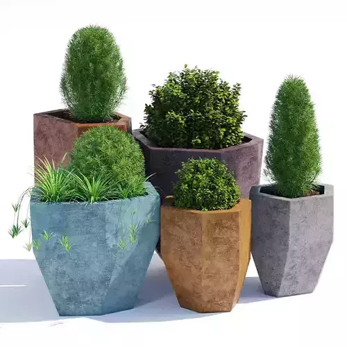 Quartz set of concrete planters