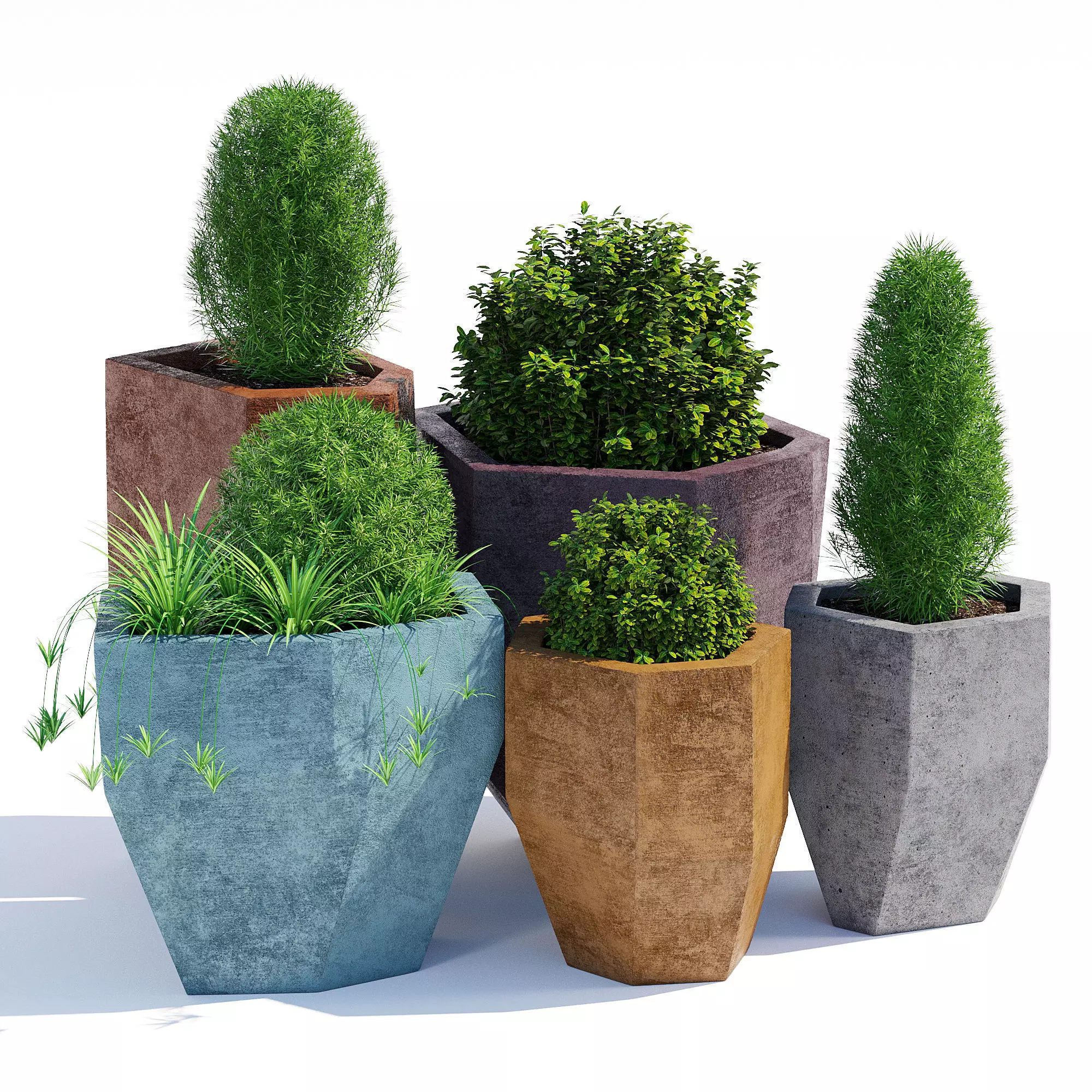 Quartz set of concrete planters 3D model