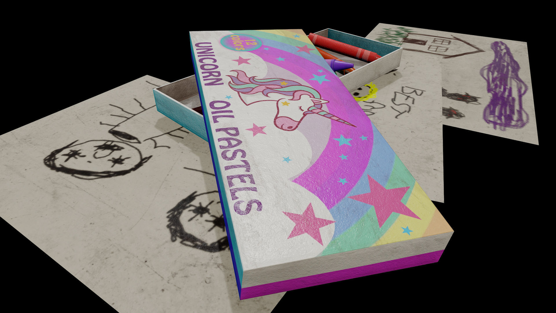 Unicorn Oil Pastels Low-poly 3D model_17