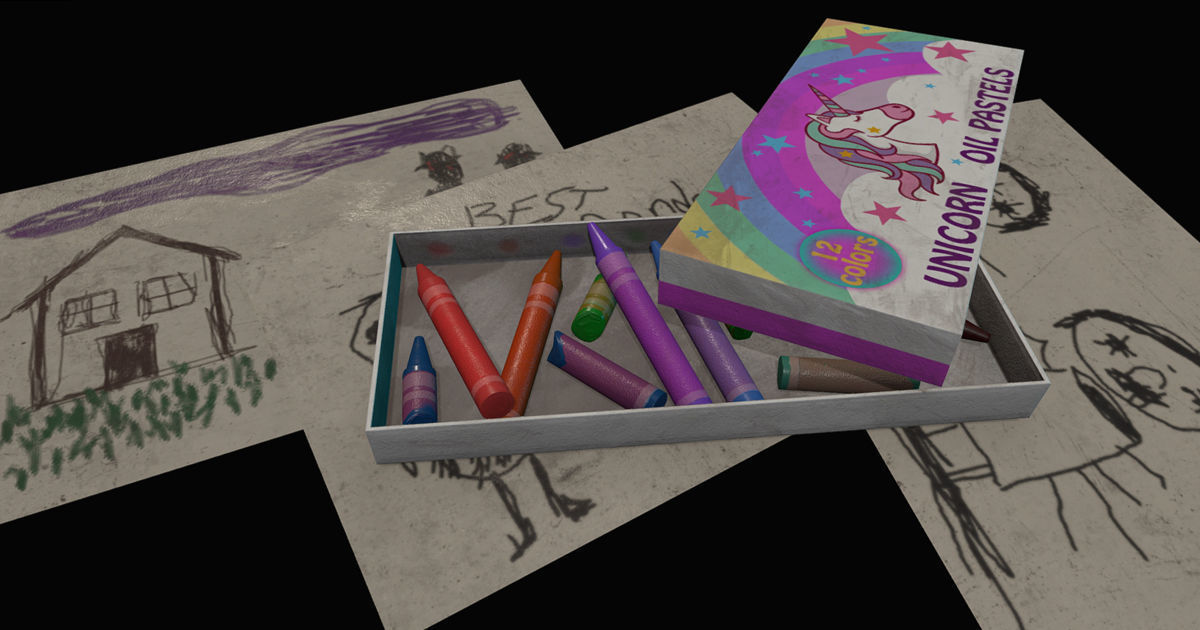 Unicorn Oil Pastels Low-poly 3D model_4