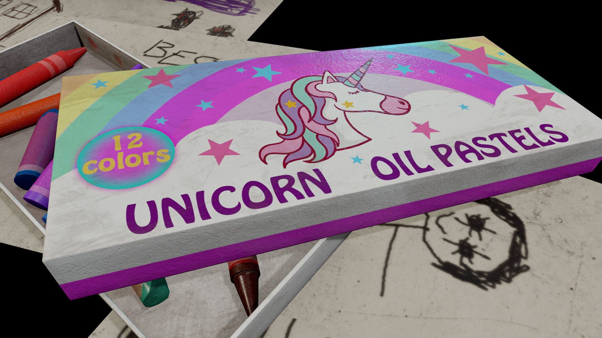 Unicorn Oil Pastels Low-poly 3D model_1