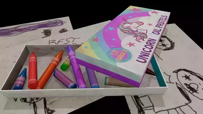 Unicorn Oil Pastels Low-poly 3D model