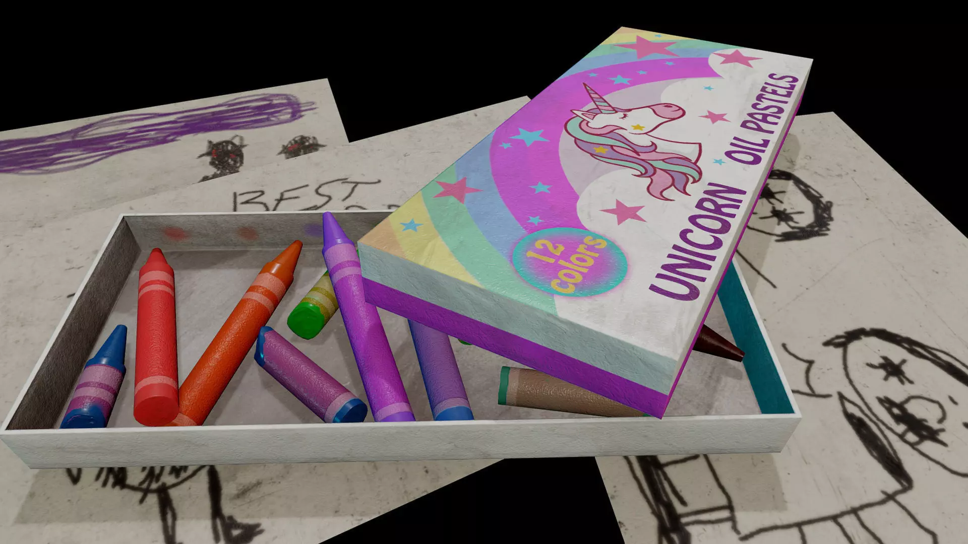 Unicorn Oil Pastels Low-poly 3D model_0