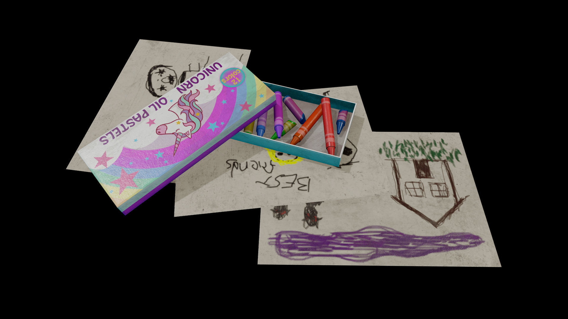 Unicorn Oil Pastels Low-poly 3D model_14