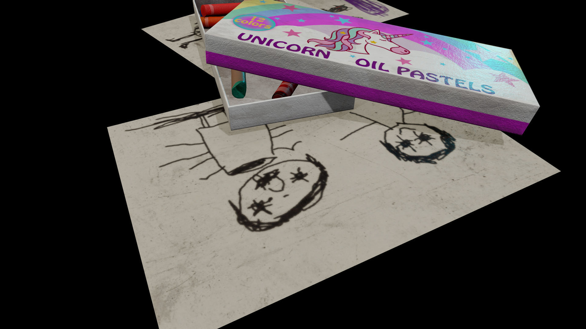 Unicorn Oil Pastels Low-poly 3D model_16