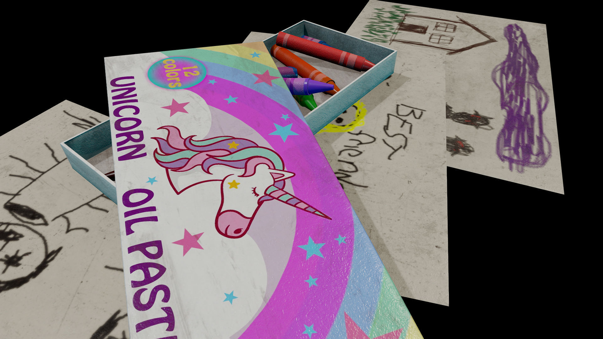 Unicorn Oil Pastels Low-poly 3D model_11