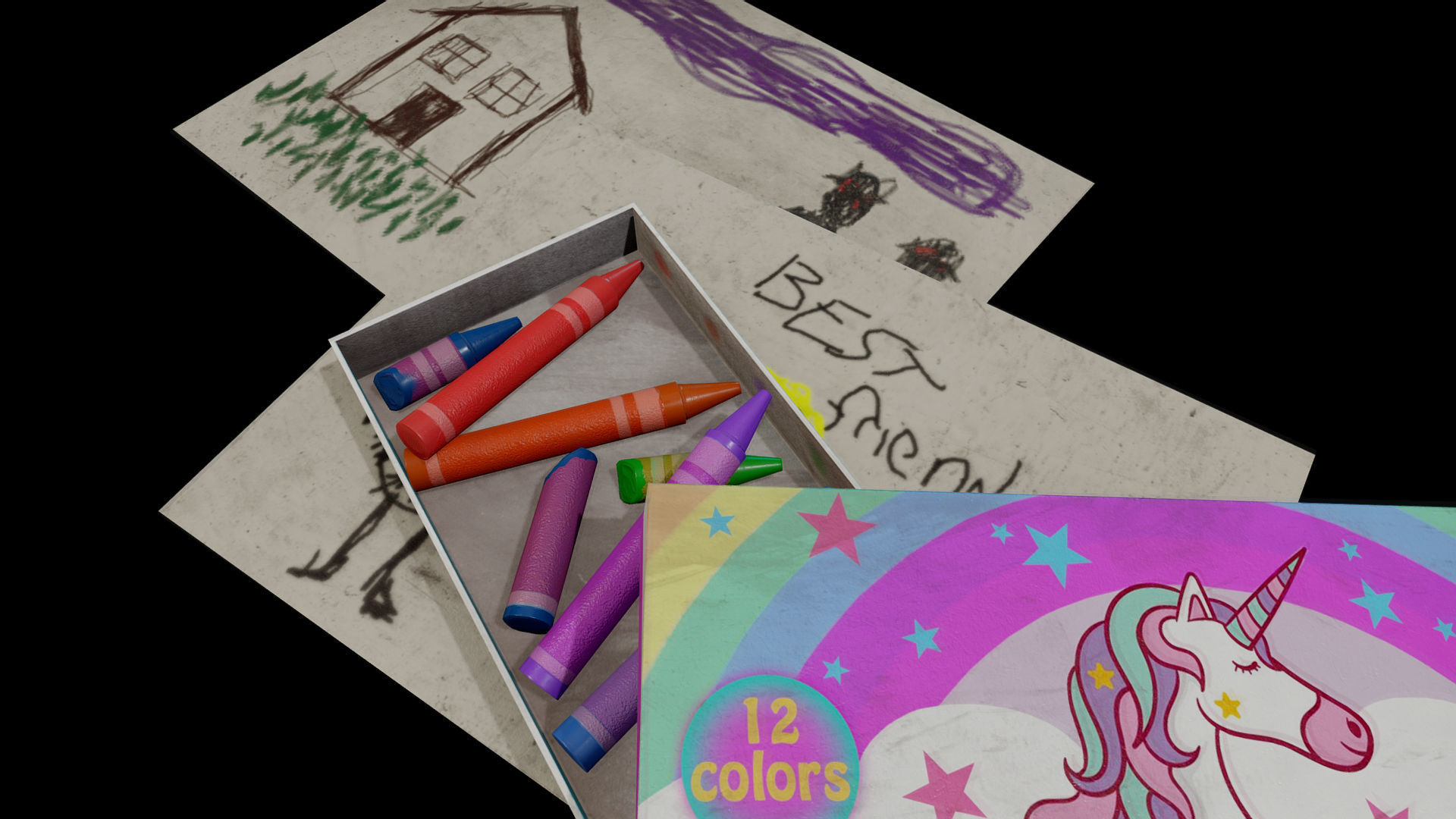 Unicorn Oil Pastels Low-poly 3D model_2