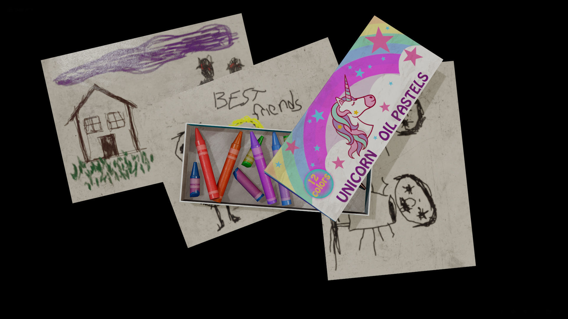 Unicorn Oil Pastels Low-poly 3D model_3