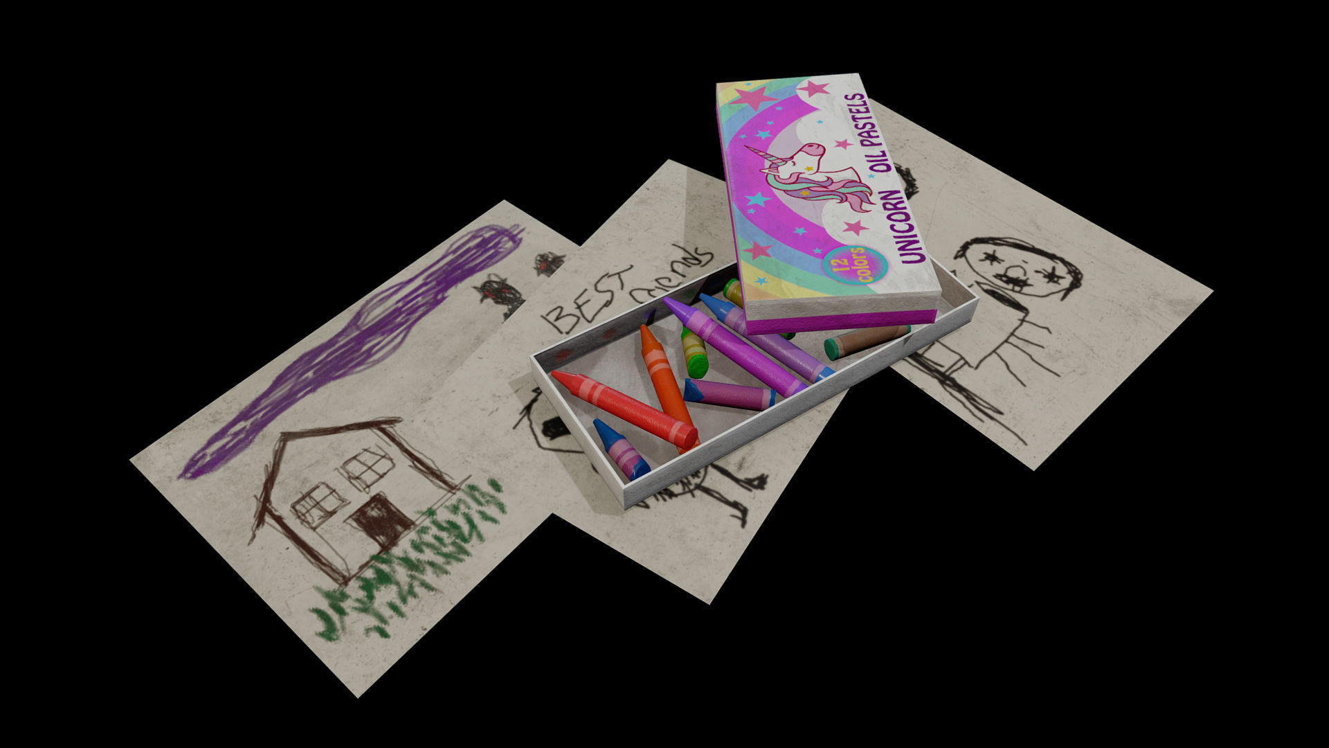 Unicorn Oil Pastels Low-poly 3D model_13