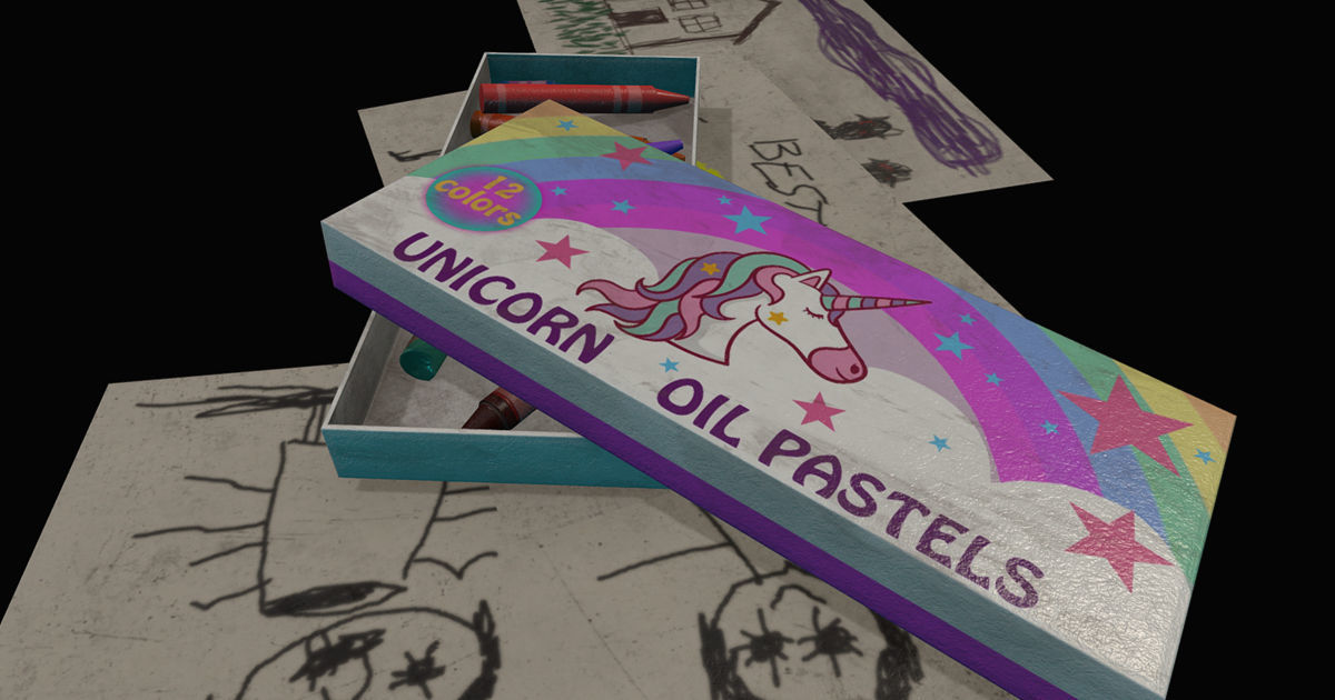Unicorn Oil Pastels Low-poly 3D model_5