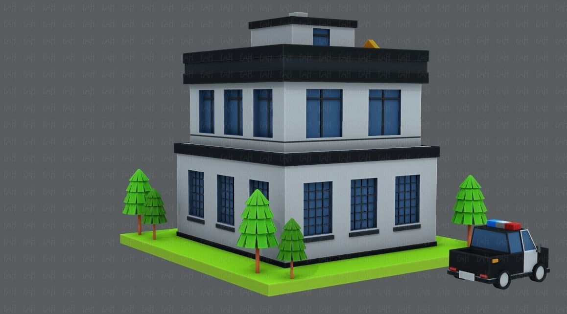 Police Building Low-poly 3D model_3