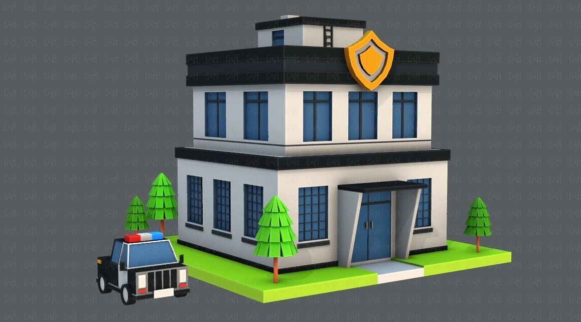 Police Building Low-poly 3D model_1