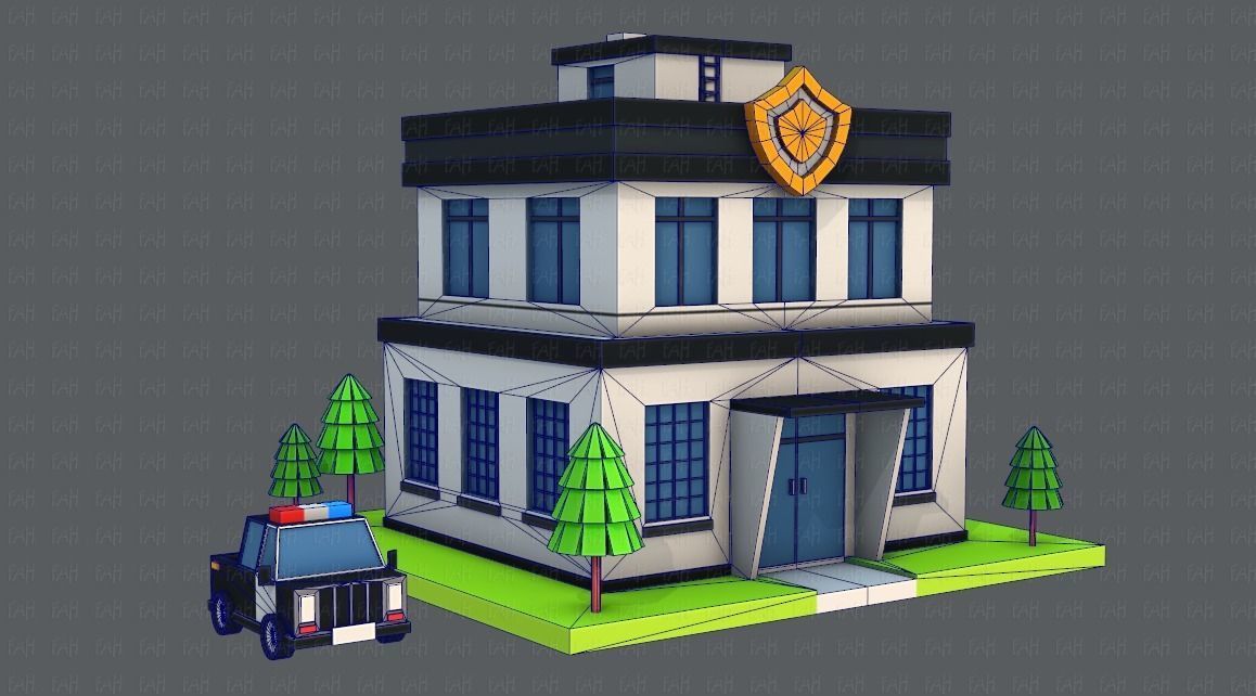 Police Building Low-poly 3D model_17
