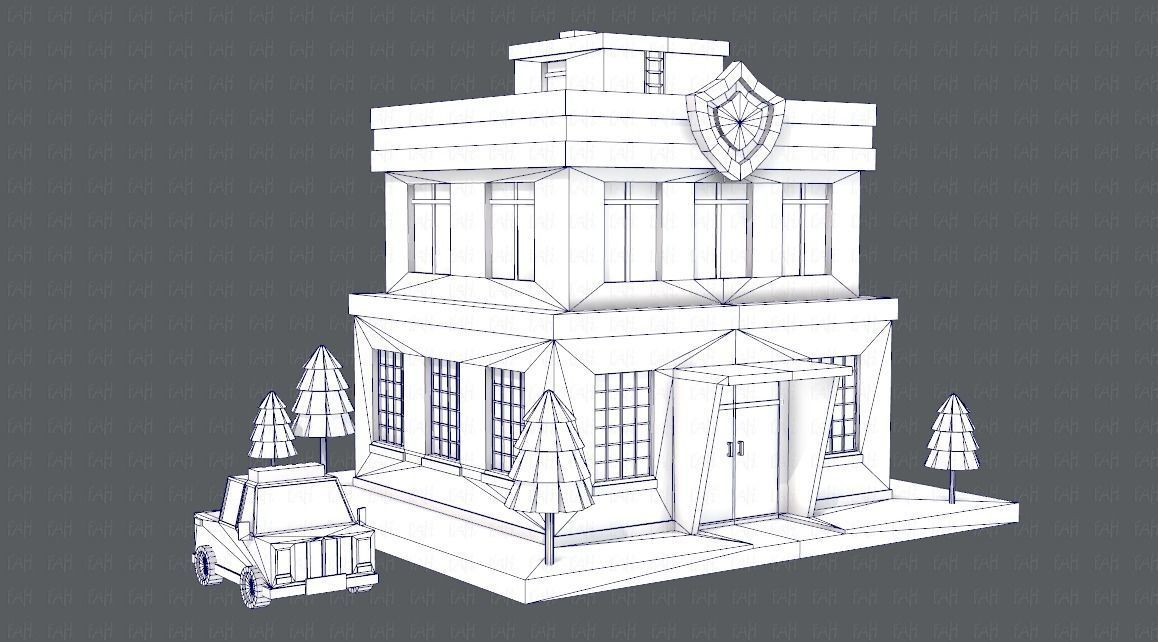 Police Building Low-poly 3D model_9