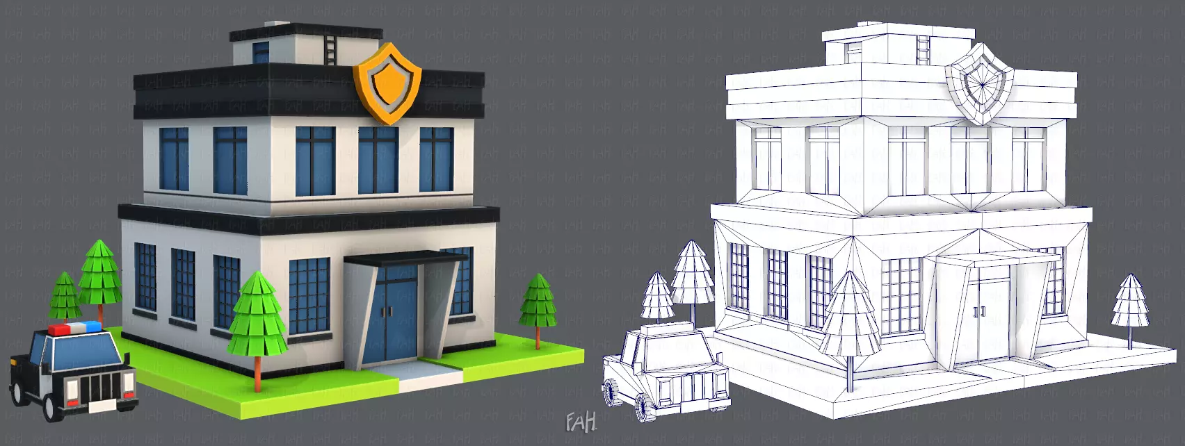 Police Building Low-poly 3D model_0