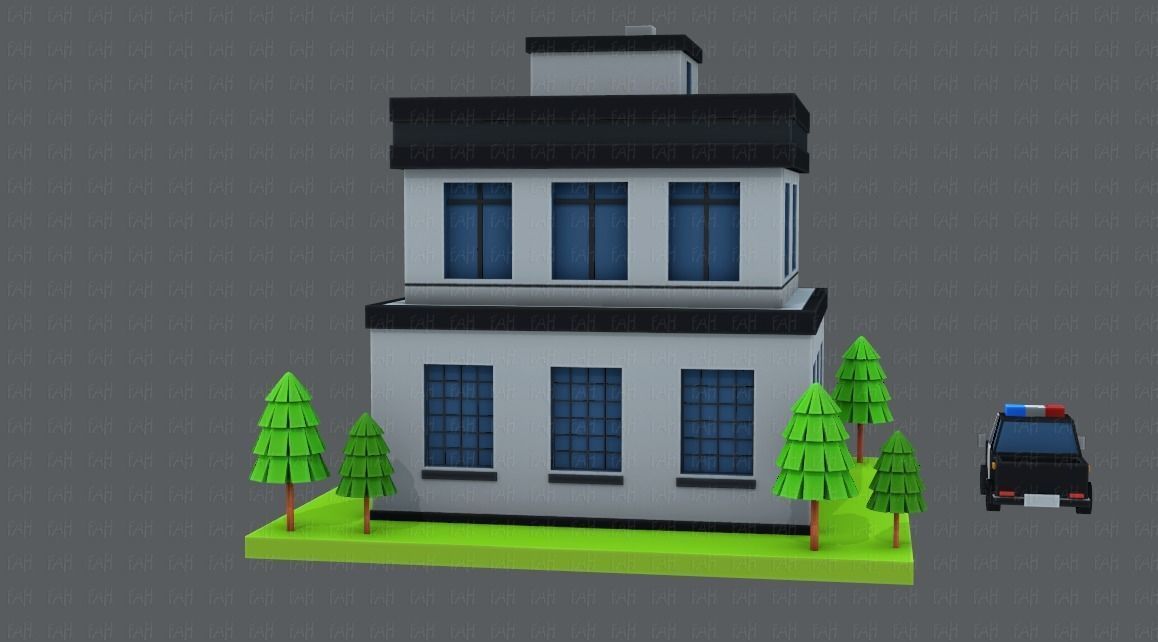 Police Building Low-poly 3D model_5