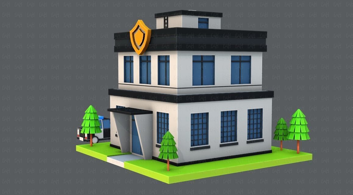 Police Building Low-poly 3D model_7