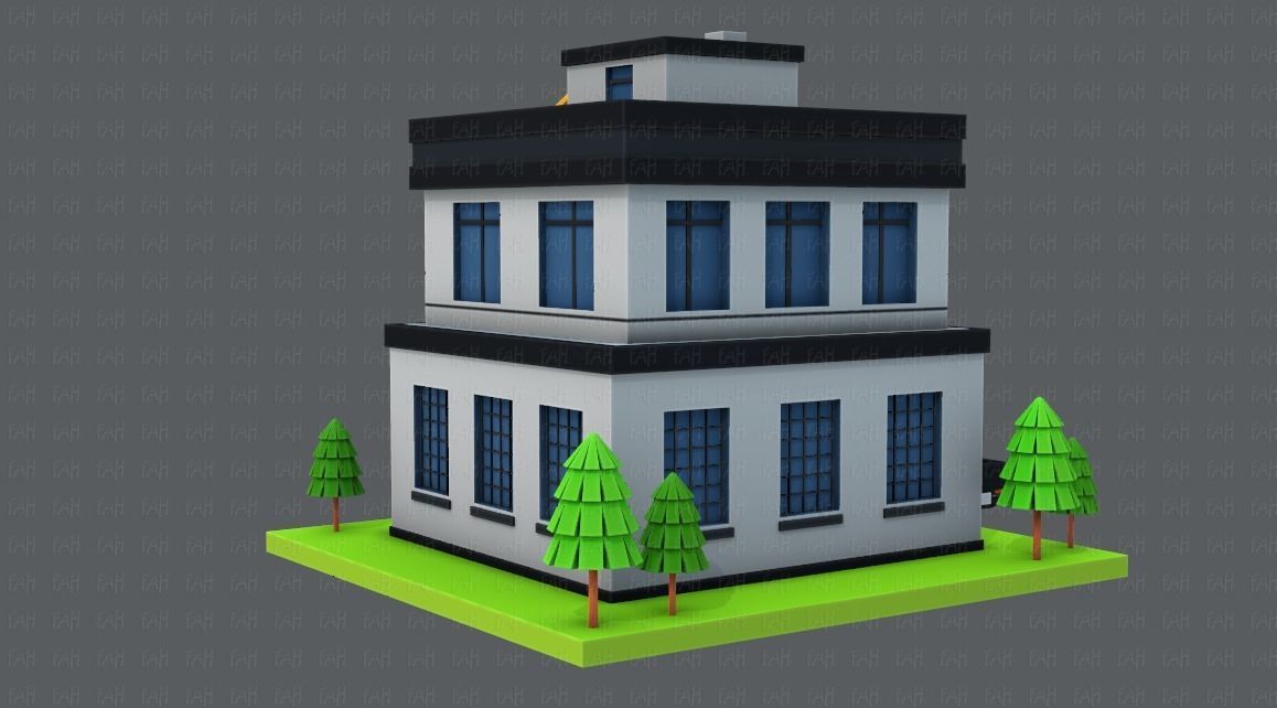 Police Building Low-poly 3D model_4