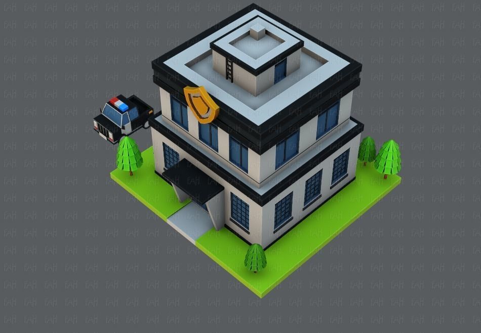 Police Building Low-poly 3D model_37