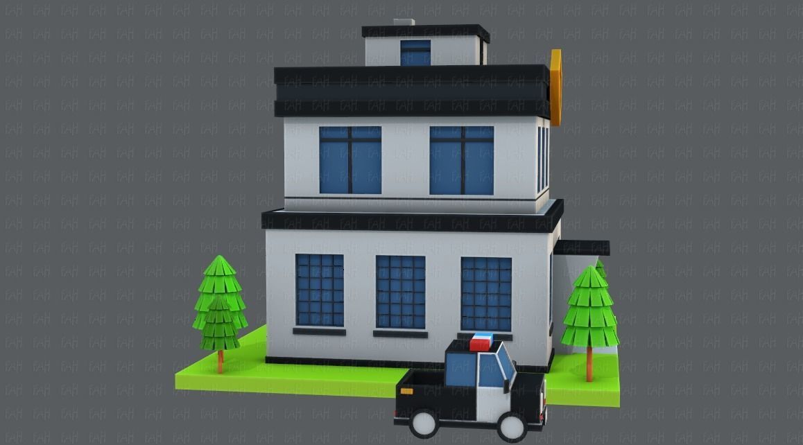 Police Building Low-poly 3D model_2