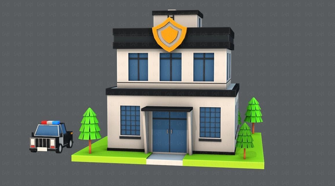 Police Building Low-poly 3D model_8