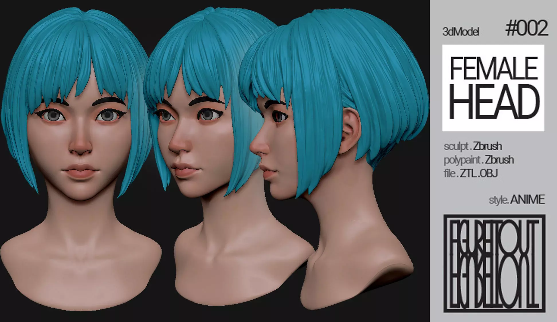 Female Anime Head 2 3D model
