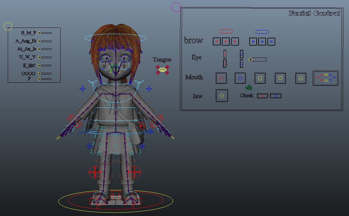 Cartoon Girl Rigged 3D model_10