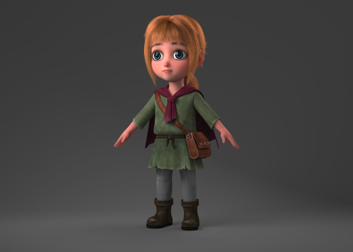 Cartoon Girl Rigged 3D model_1