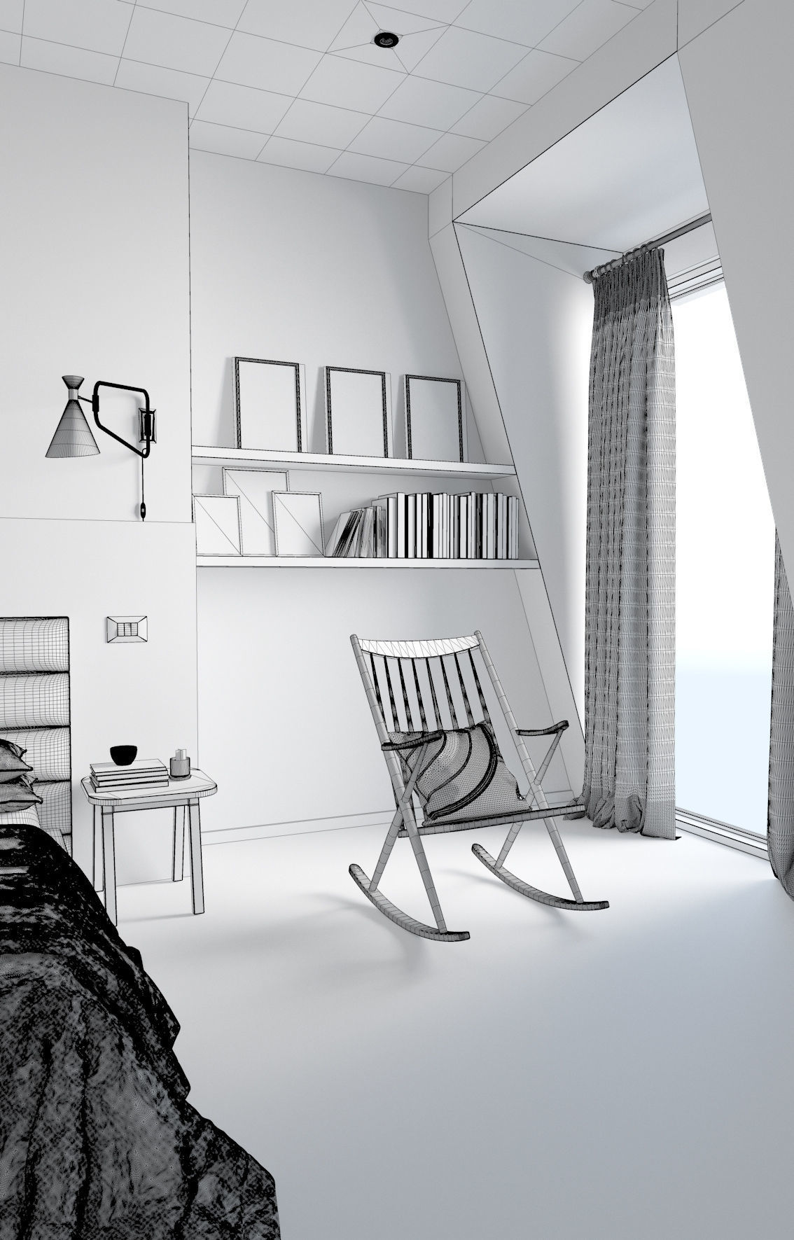 Nordik Bedroom ready to render cinema 4D and Corona 3D model_5