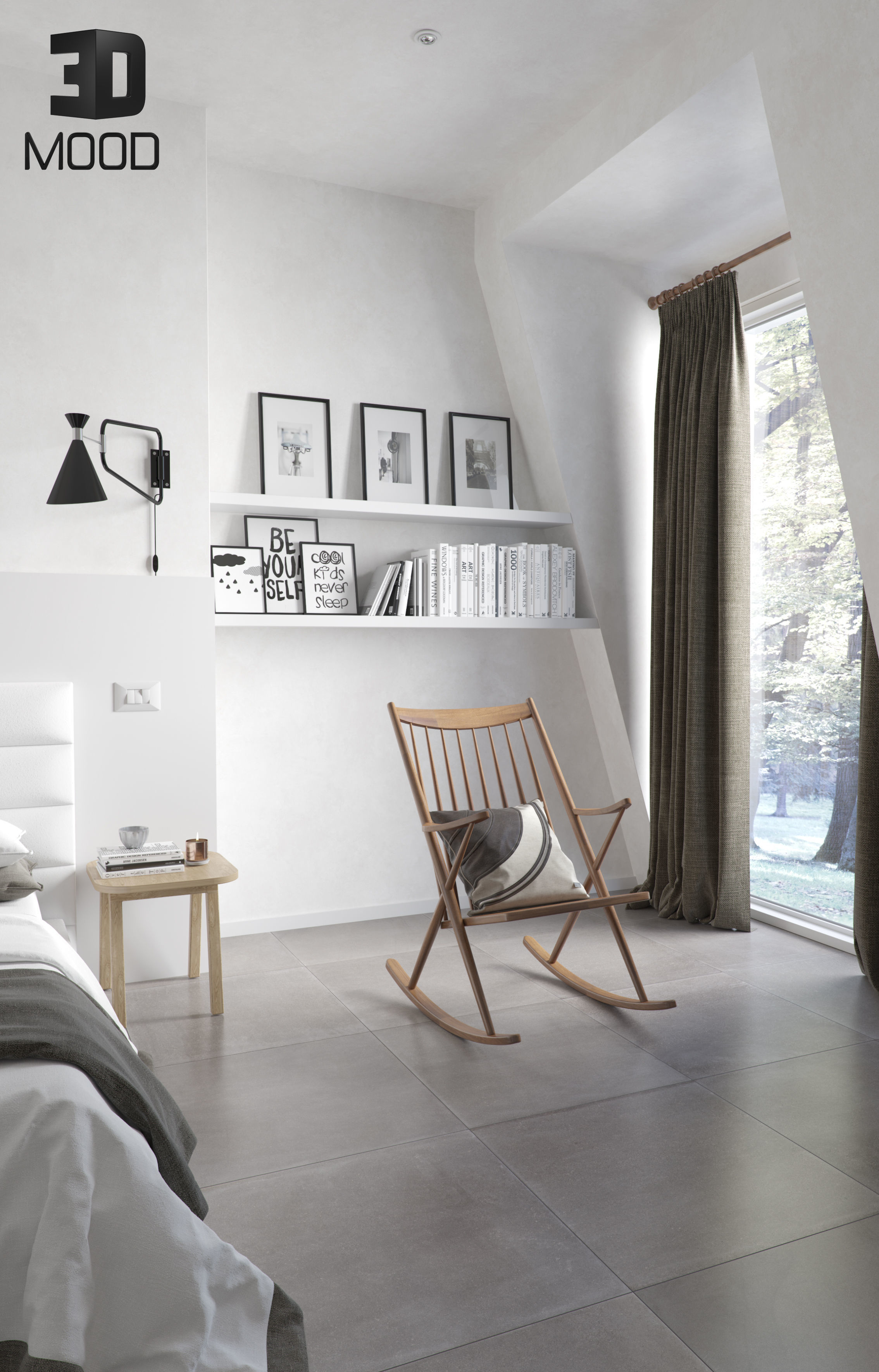 Nordik Bedroom ready to render cinema 4D and Corona 3D model_6