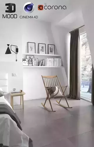 Nordik Bedroom ready to render cinema 4D and Corona 3D model