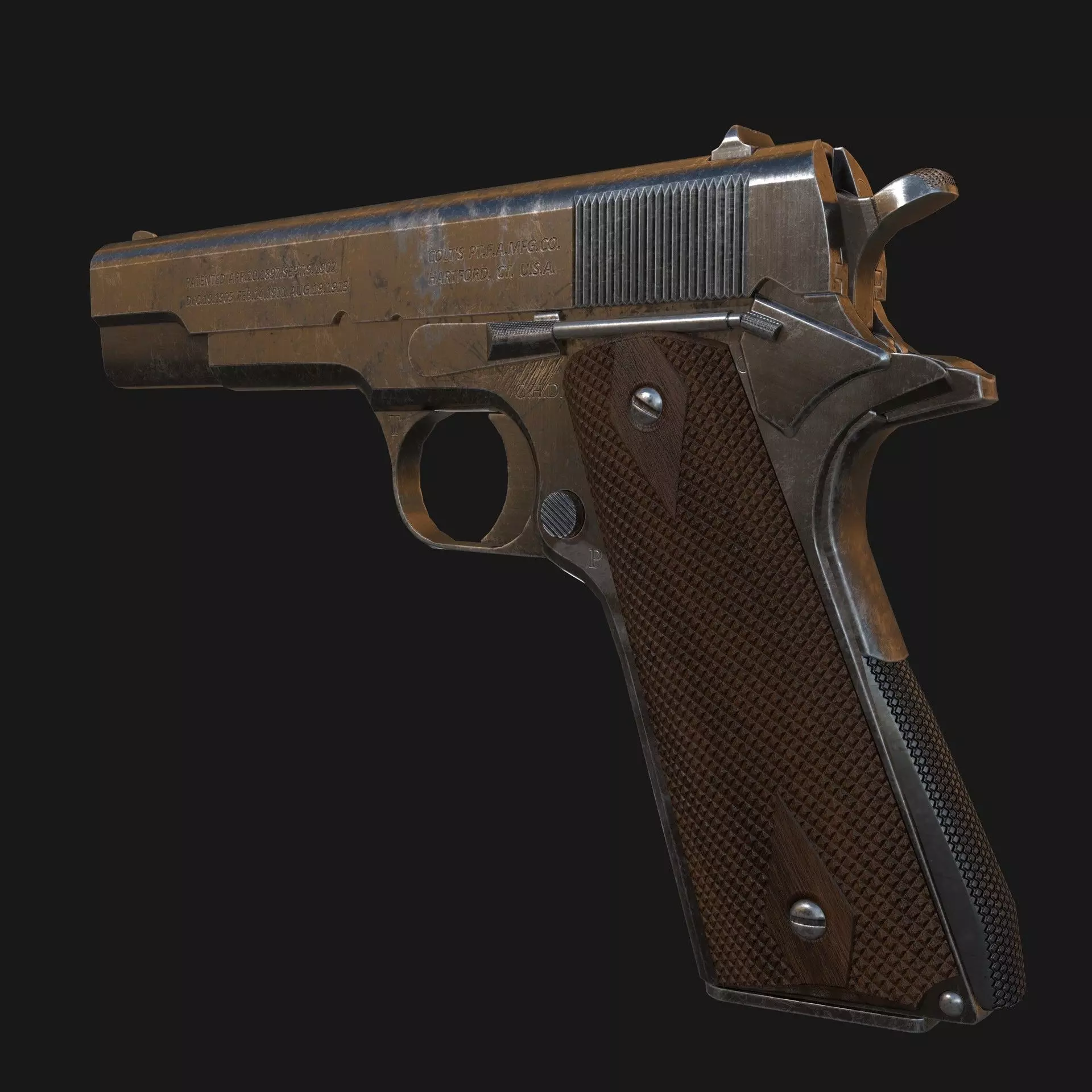 Colt M1911 Pistol Low-poly 3D model_0