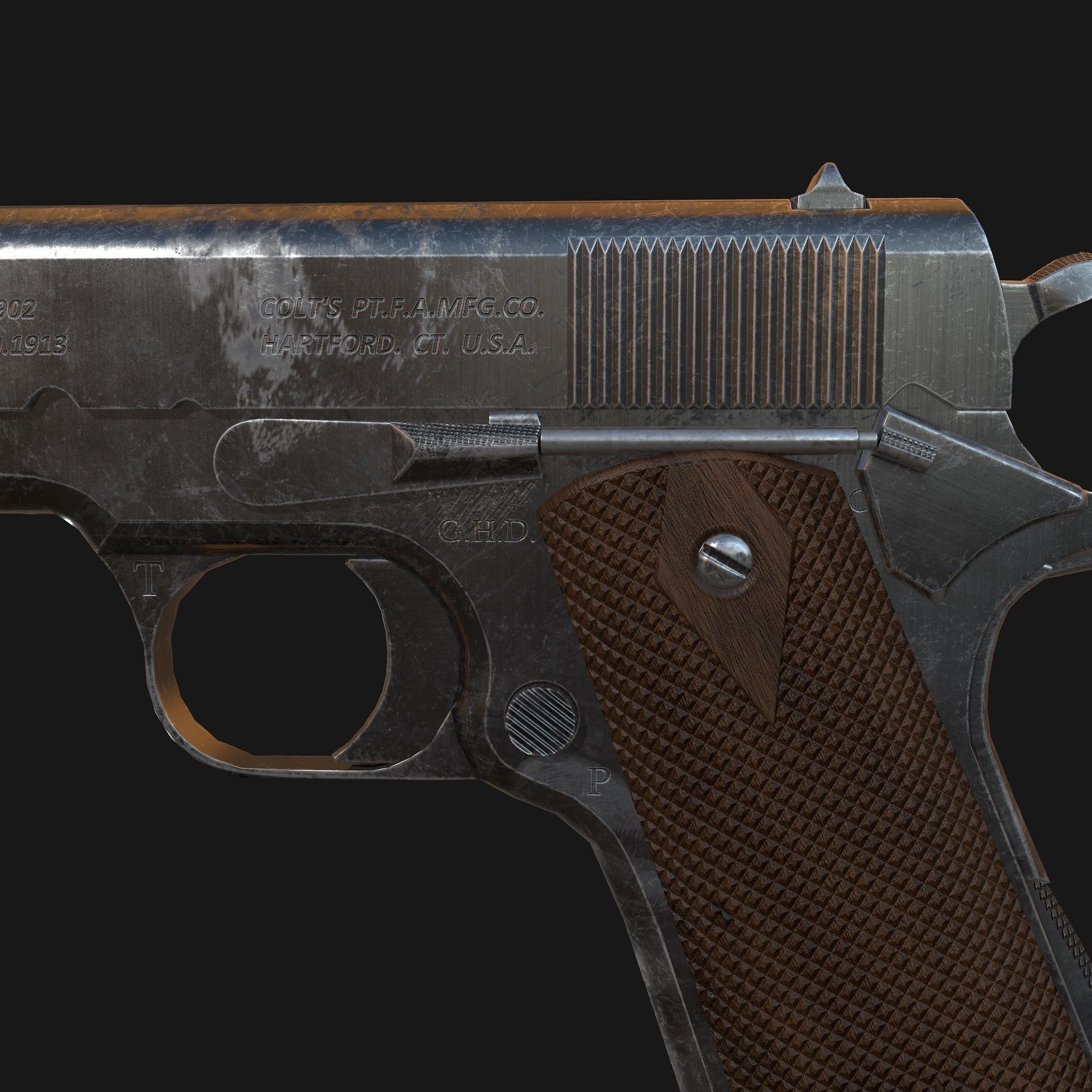 Colt M1911 Pistol Low-poly 3D model_2