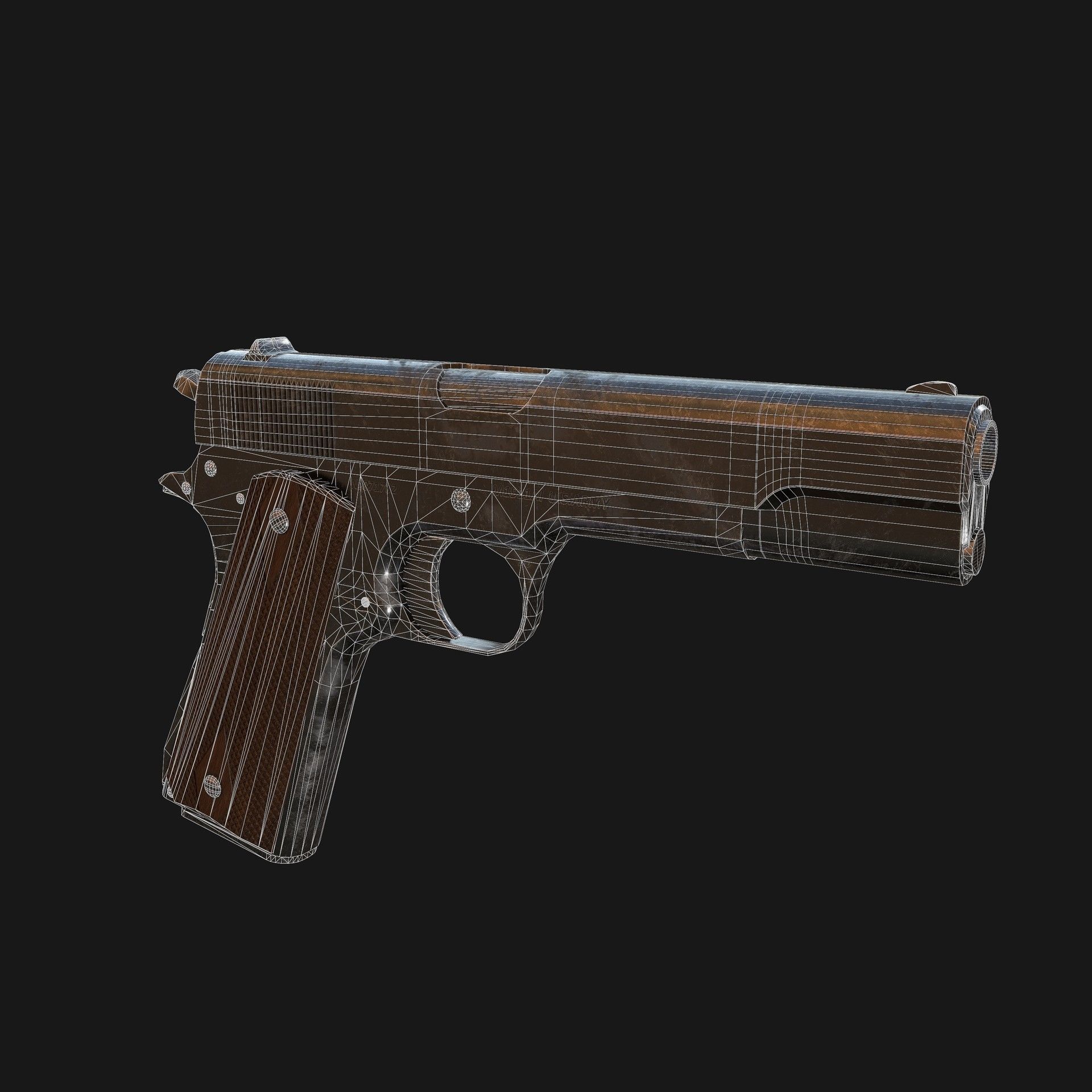Colt M1911 Pistol Low-poly 3D model_3