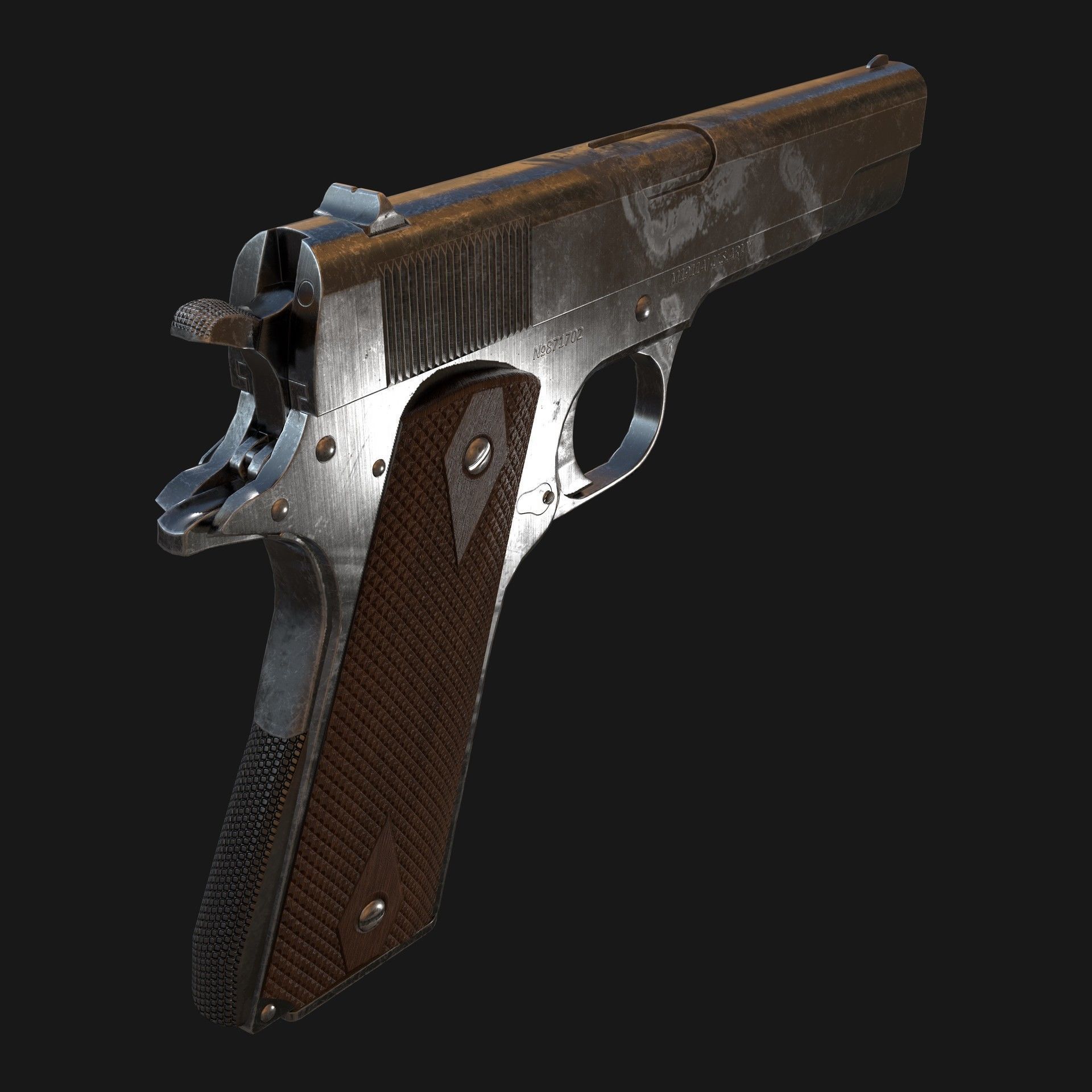 Colt M1911 Pistol Low-poly 3D model_4