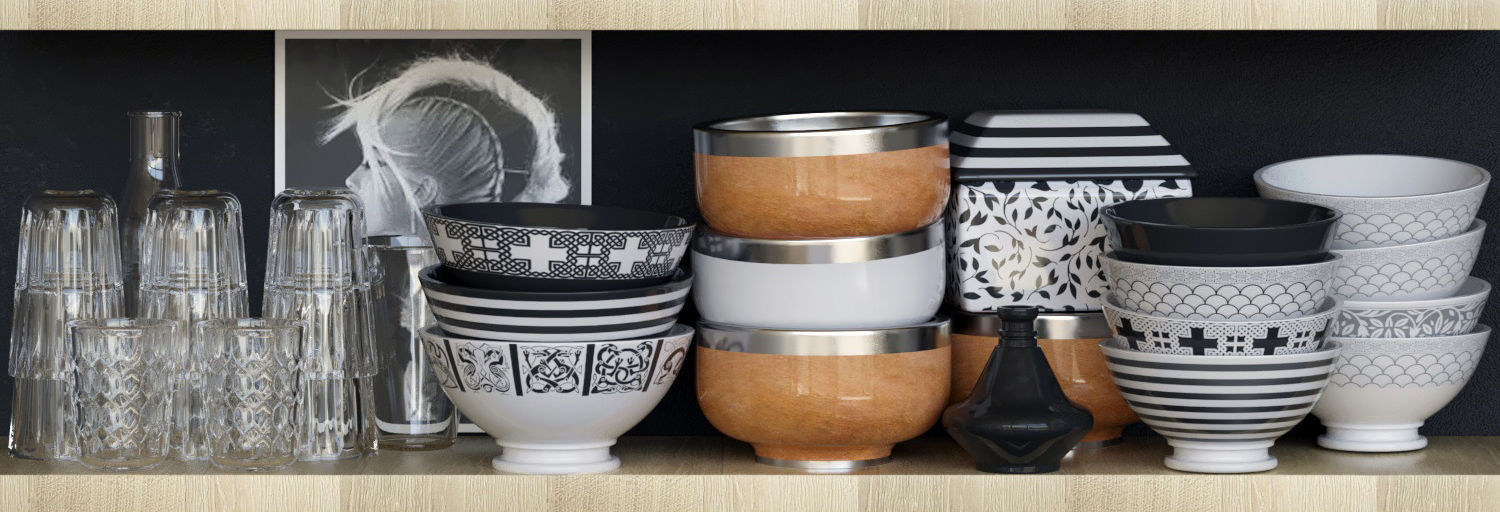 Set-197 kitchen items on shelf 3D model_4