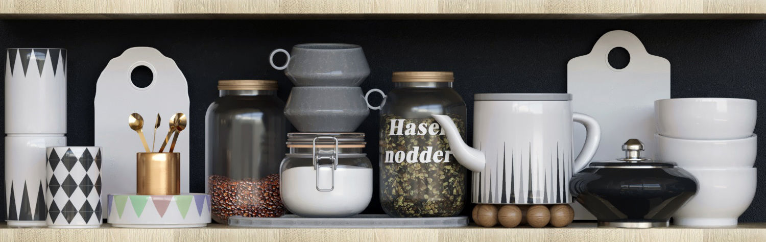 Set-197 kitchen items on shelf 3D model_3
