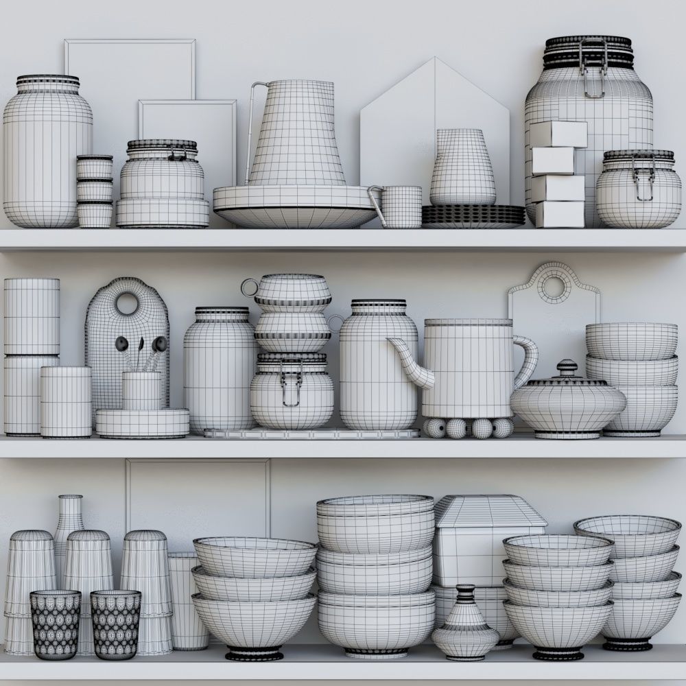 Set-197 kitchen items on shelf 3D model_1