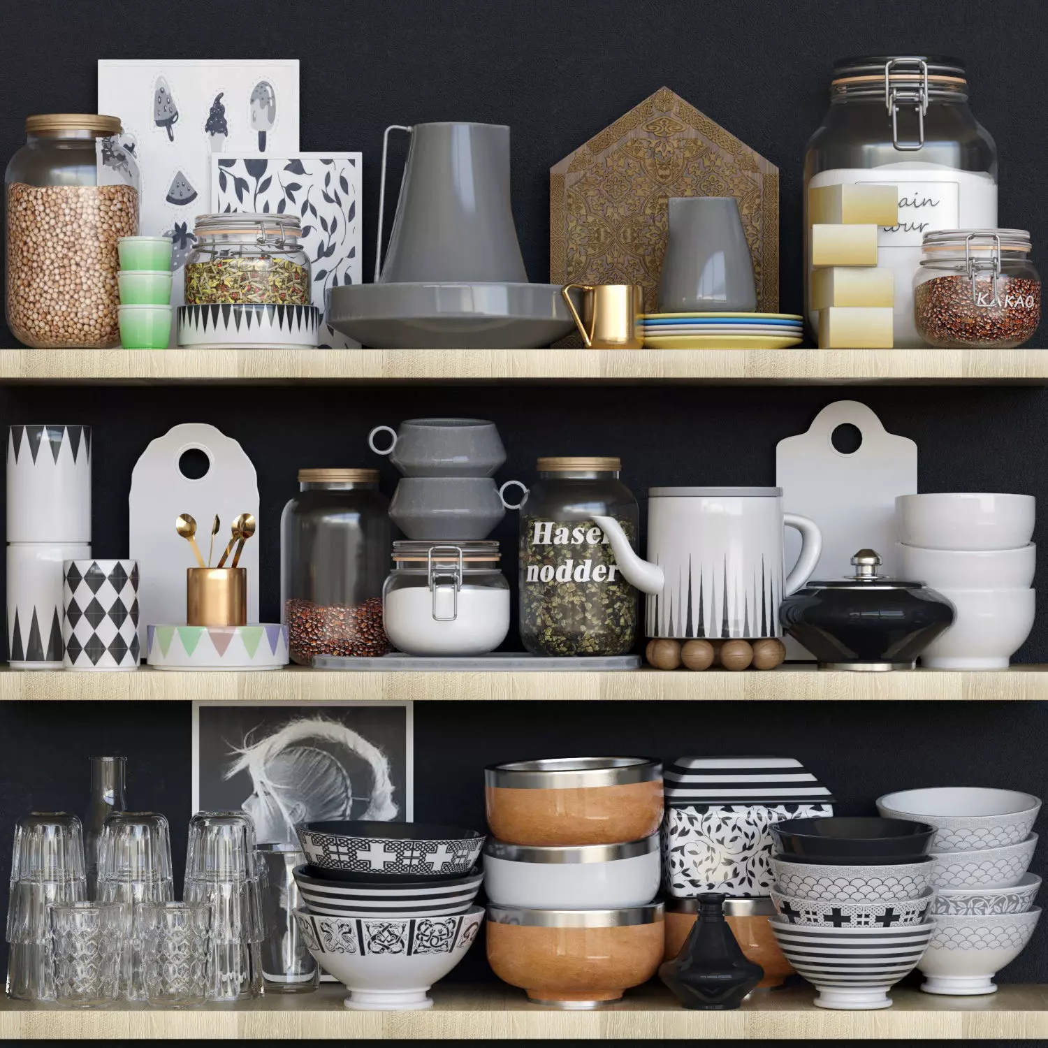 Set-197 kitchen items on shelf 3D model_0