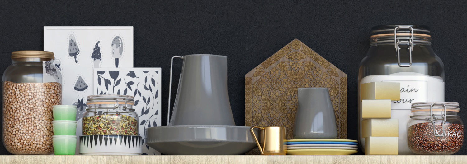 Set-197 kitchen items on shelf 3D model_2