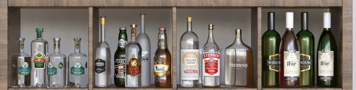 Alcohol set liquor cabinet with bottles and glasses 3D model_4