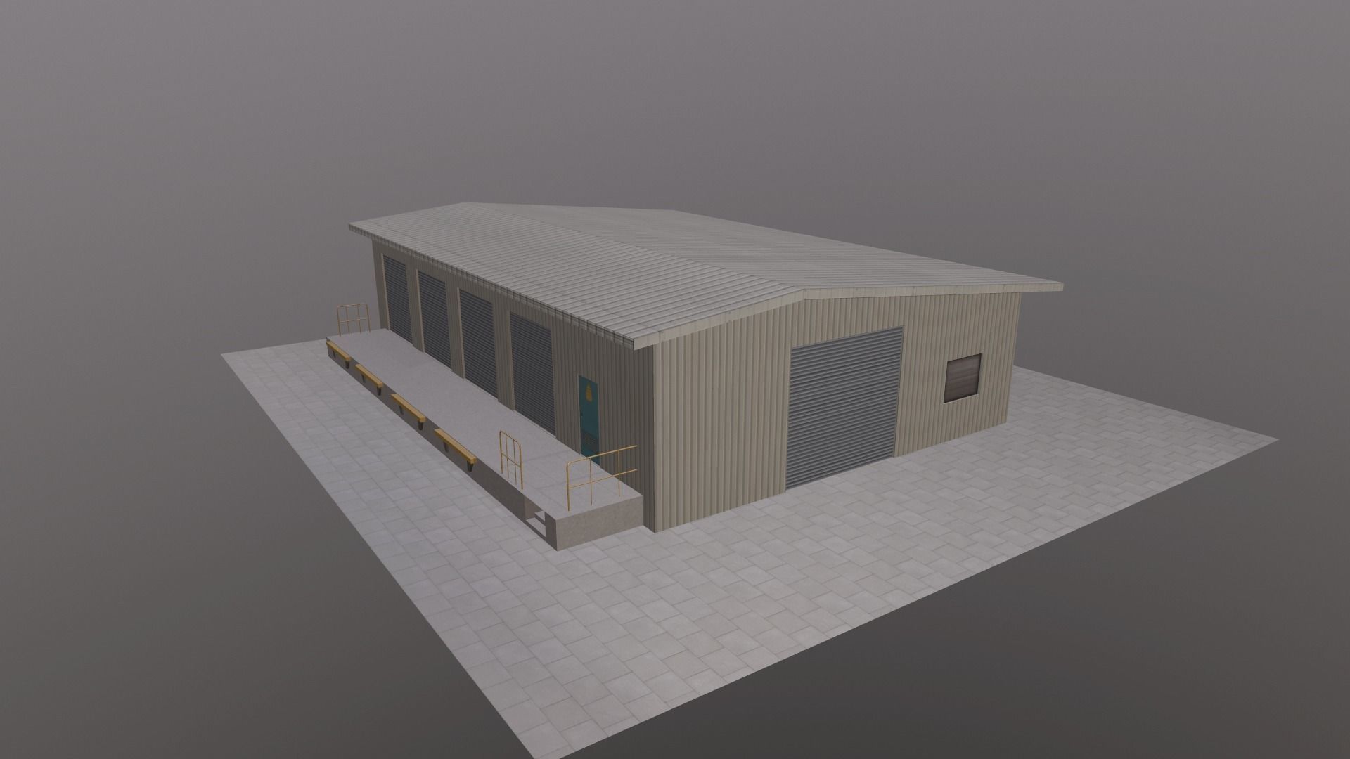 Warehouse steel building with doors and windows Free low-poly 3D model_2