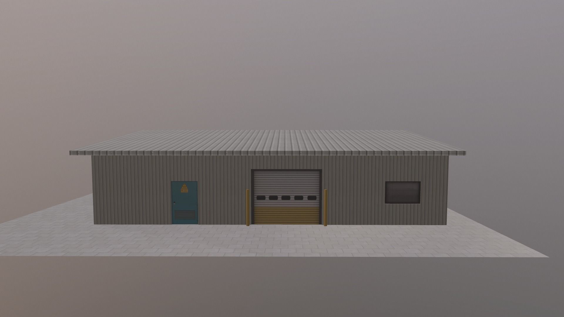 Warehouse steel building with doors and windows Free low-poly 3D model_3