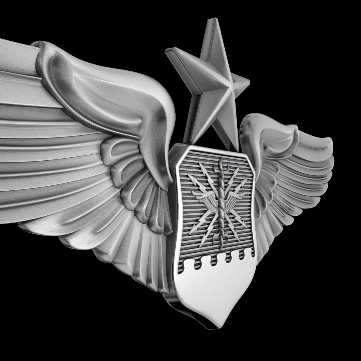 USAF Senior Combat Systems Officer Wings Badge 3D model_4