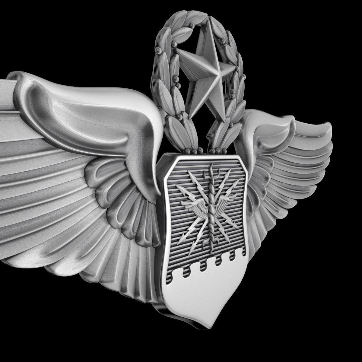 USAF Master Combat Systems Officer Wings Badge 3D model_4
